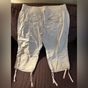 Light khaki colored drawstring capri pants